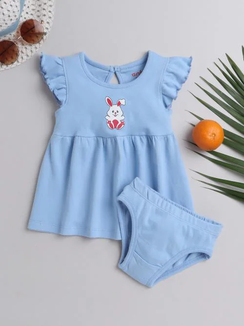 Whaou! Kids Girls Cotton Printed Blue Colour Clothing Set | girls Dress | Baby girl Dresses | Infant Dress | 3 month to 2 years | baby girl top