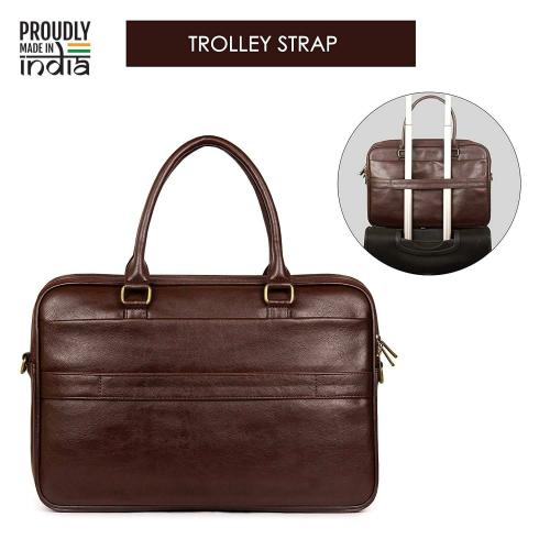 Buy The Clownfish Brown Leather Unisex Signature Laptop Bag 15.6 Inch