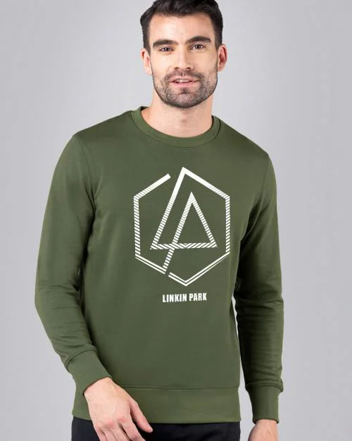 Free Authority Linkin Park Printed Green Sweatshirt For Men