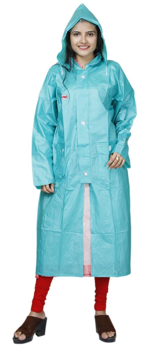 BTC Satyam Women's Raincoat with Attached Hood, Double Protection (Button & Zip) (Size-50)
