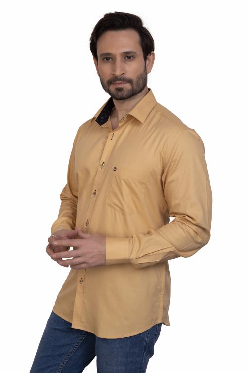 F1 MAN Men's Classic Collar Slim Fit Cotton Casual Solid Full Sleeve Shirt |Office wear |Casual Shirt For Men (Golden - 38)