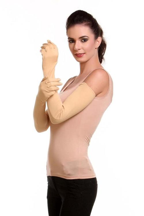 Cotson Ladies Full Hand Gloves And Sun Protection Beige Gloves Women (1 Pair)