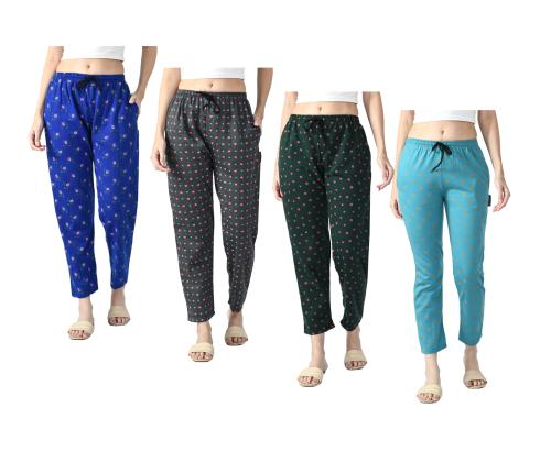 IndiWeaves Fleece Regular Fit Printed Trackpants Lower for Women (Pack of 4) Multicolor