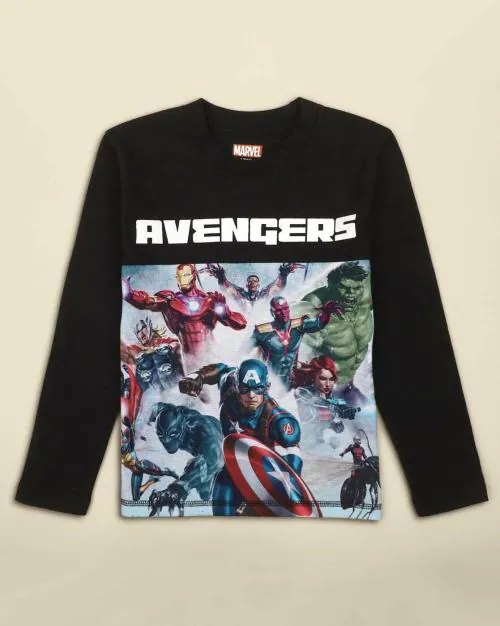 Kidsville Boys Avengers Printed Black Tshirt