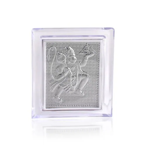 Admier Silver Plated Bajrang Bali Hanuman Sanjeevani Parvat Dhari Photo Frame Decorative Showpiece - 7 cm (Plastic, Silver)