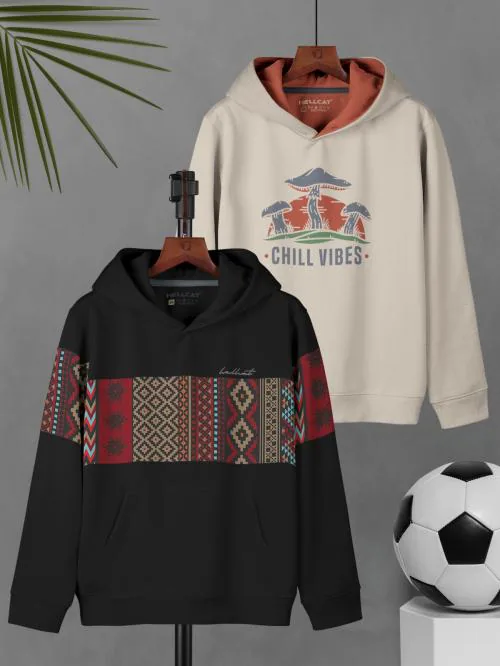 HELLCAT Boys Printed Cotton Blend Hoodie Sweatshirt Pack of 2