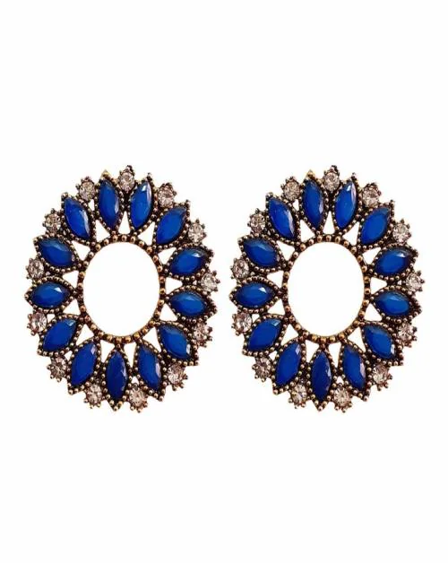 Rich & Famous Blue Stone Gold Pleted Round Shape Stud Earrings For Women And Girls