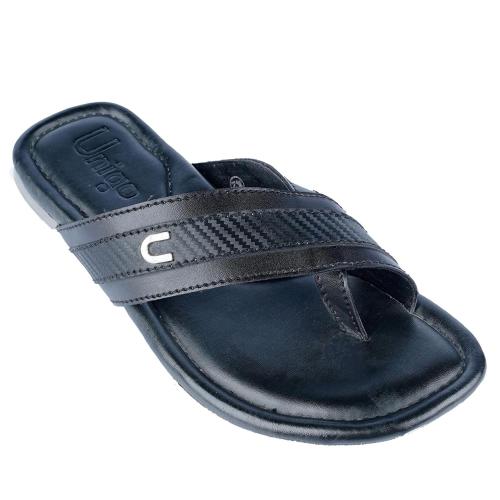 Unigo Men Black Leather Chappal - Zenos