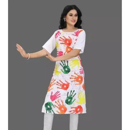 RISE UP FASHION HOUSE Women Staright Rayon Ankle Length Kurta for Holi|| Beautifull Rayon Multicolor Holi Kurta for Women’ s and Girls’ s