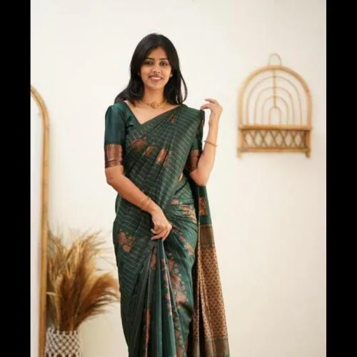 STYLEELITE Banarasi Soft Silk Saree With Copper