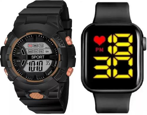 Blutech Digital Black Dial White Strap Watch For Boys, Girls (Pack Of 2)