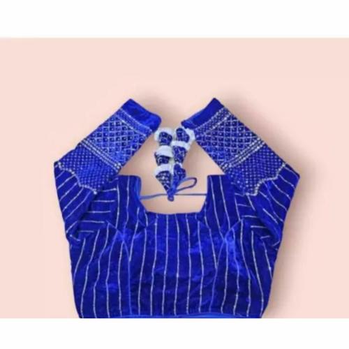 S-GRANT Latest Velvet Blouses Women Velvet Blouse With V Neck & Half Sleeve Readymade Saree Blouse For Girls & Womens Solid Comfy Stylish Hakoba Design Choli (Black)