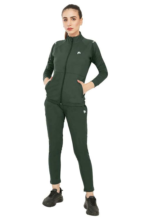 mark & jones Women Brown Solid Polyester Lycra Running Tracksuit (XL)