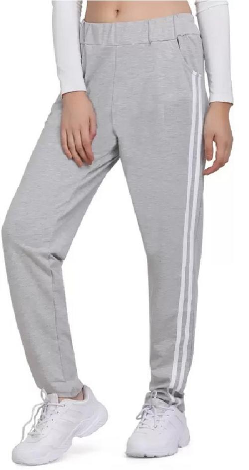 KAFF Womens Cotton Blend vertical Stripe Track pant- Grey-XL