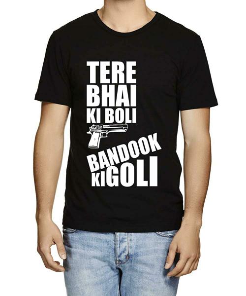 Caseria Men Black Bhai Ki Boli Premium Printed Graphic Cotton T-Shirt (L)