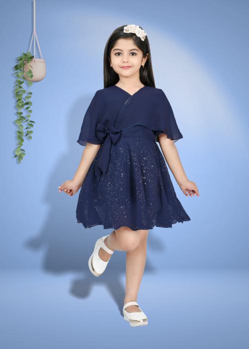 BARKAT DESIGNING PLANET Girls Midi/Knee Length Party Dress (Dark Blue, Cap Sleeve)