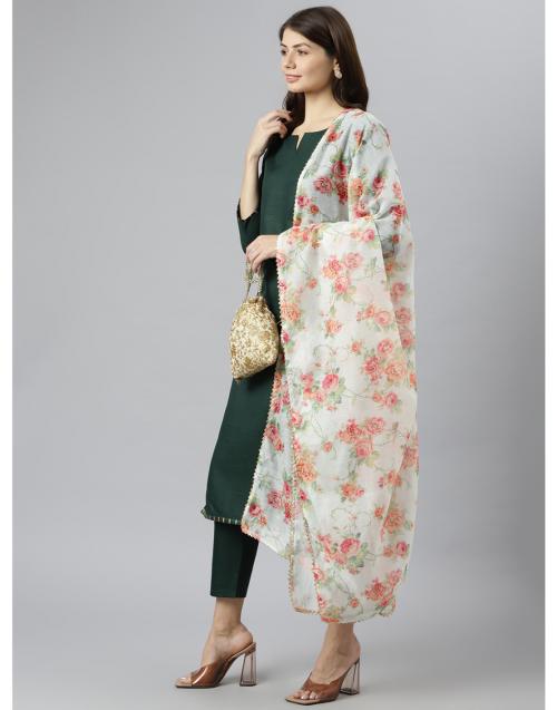 ANNI DESIGNER Damen Kurta Set - Besticktes Viskose-Outfit Mit Hose & Dupatta In Weiß