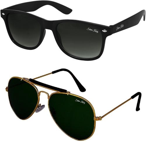 Silver Kartz UV Protection Wayfarer And Aviator Full-frame Black And Green Sunglasses For Men And Women