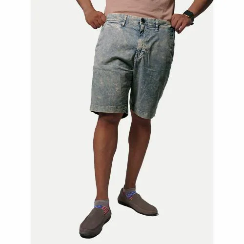 Rad Prix Men Silver Acid washed Denim Casual Shorts