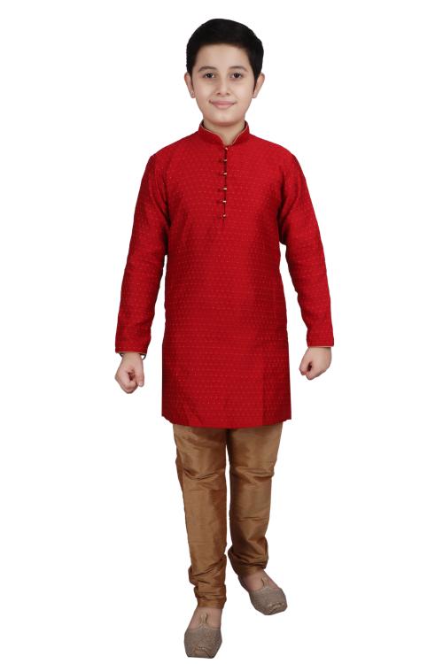 Pro-Ethic Style Developer Ethnic Wear Silk Maroon Kurta Pyjama Set for Boys
