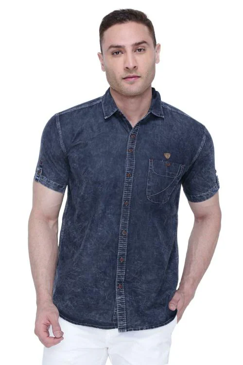 Kuons Avenue Black Cloud Men's Half Sleeve Denim Shirt