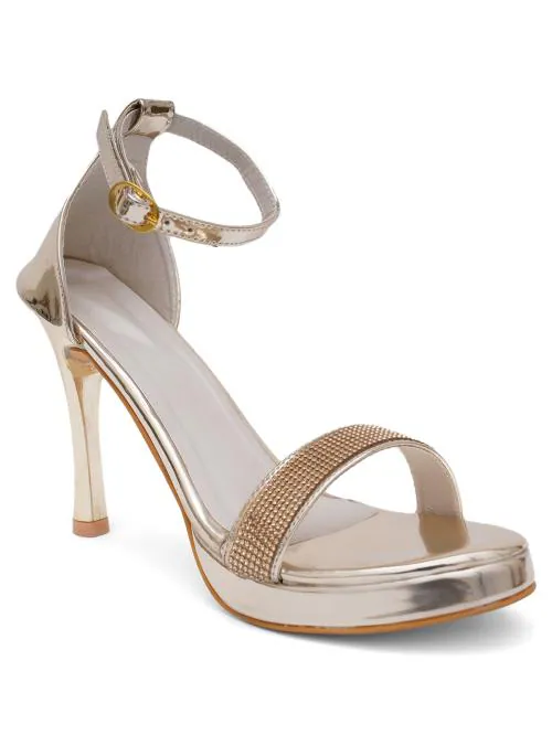 Cortica Women Gold Solid Stiletto Heels With Zip - JioMart