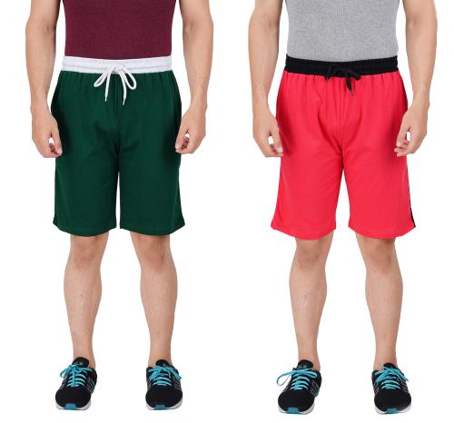 PRIDE APPAREL- Men's Cotton Regular Shorts-Pack of 2-Green, Red