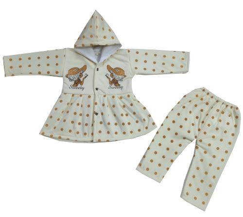 shining4 winter hoody baby girls frock & pajama set- kids6-9 MONTHcream baby girls kids wear winter frock, wear kids dress