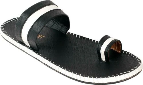 Style Height Black Slippers with Black and White Strap