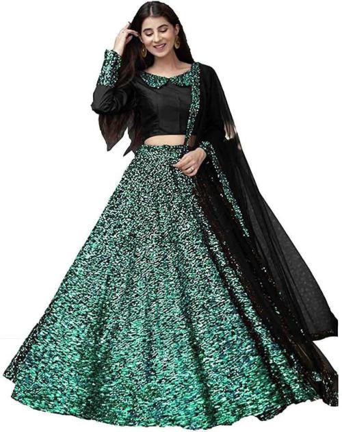 Zaqe Zone Women Light Green Self Design Velvet Lehenga Choli