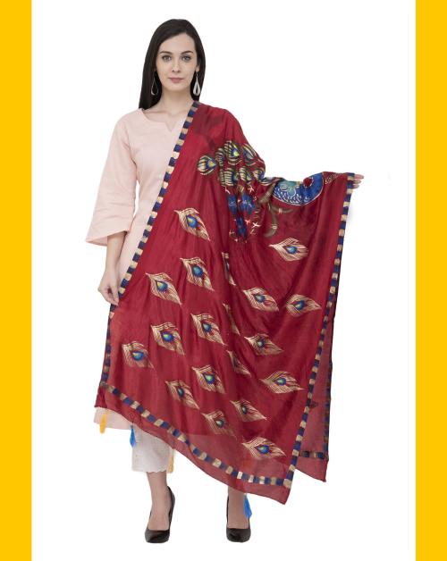 A R Silk Silk Peacock Multi Fancy Dupatta Color Mehroon Dupatta/Chunni