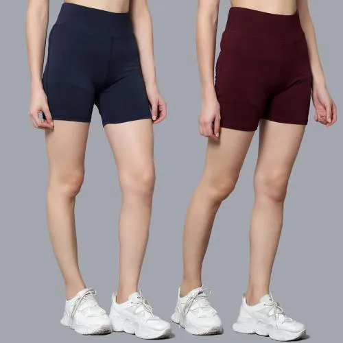 DIAZ Women's Polyester Activewear Sports Cycling Shorts|Women's Sports Shorts For Slim Fit | Sport Shorts For Workout, Yoga, Exercise, Running, Cycling, Gym Casual Wear Pack of 2