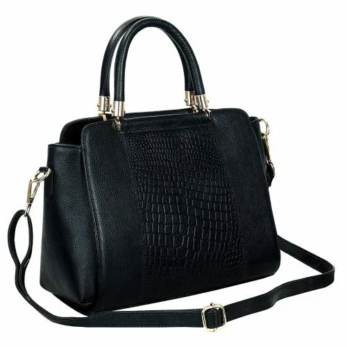 Buy RICHSIGN Black Leather Women Top Handle Tote Handbag Online at Best