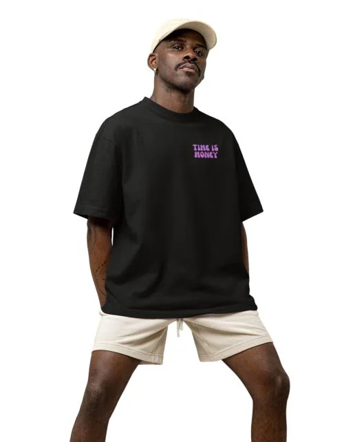 Dafabfit Premium Cotton Black Color Half Sleeves Drop Shoulder Round Neck Loose Fit T-Shirt For Men With Graphic Print Black Casual Drop Shoulder T-Shirt For Men Size-(X-Large)