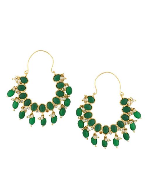 Kairangi by Yellow Chimes Green Metal Stone Studded Graceful Hoop Earrings for Women and Girls - 8 cm