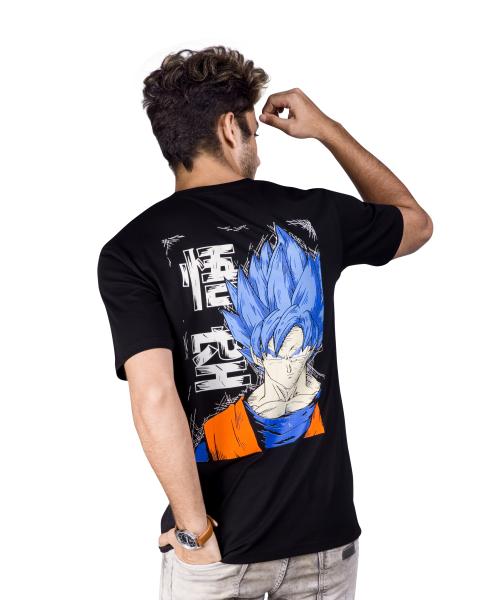 Quco Cotton Casual Round Neck Tshirt for Men - Graphic Print at the backside, Black