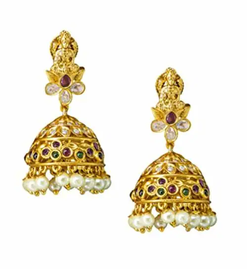 BellaMoire Gold Plated Laxmi Jhumka Earrings Gold (Women and Girls)