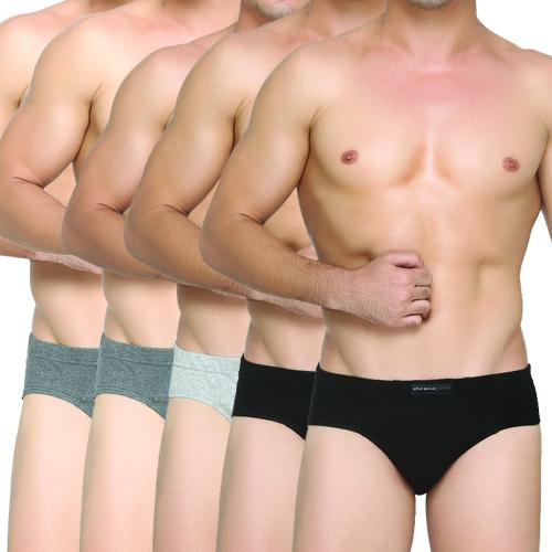 Chromozome Men Blk-Blk-Gry-Char-Char Solid 100% Cotton Pack of 5 Briefs