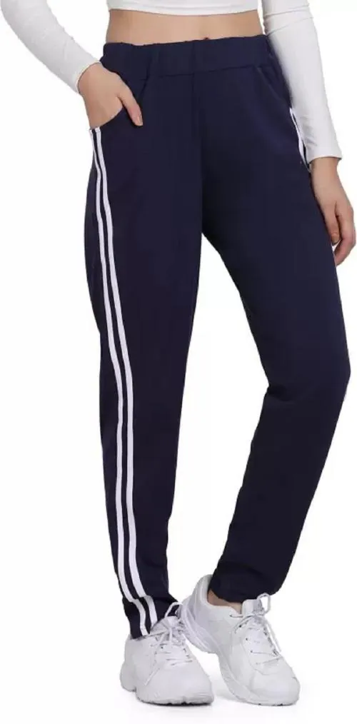KAFF Womens Cotton Blend vertical Stripe Track pant- Navy-XXL