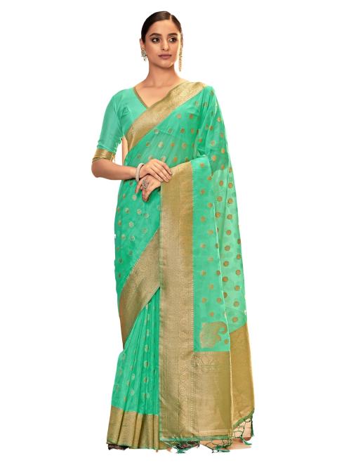 Tira Women partywear Organza Silk Teal Color saree for women fastive look