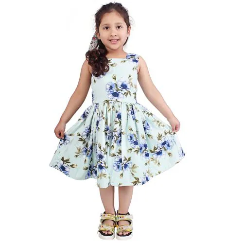 R Cube Girl's Navy Print Printed crepe Frock