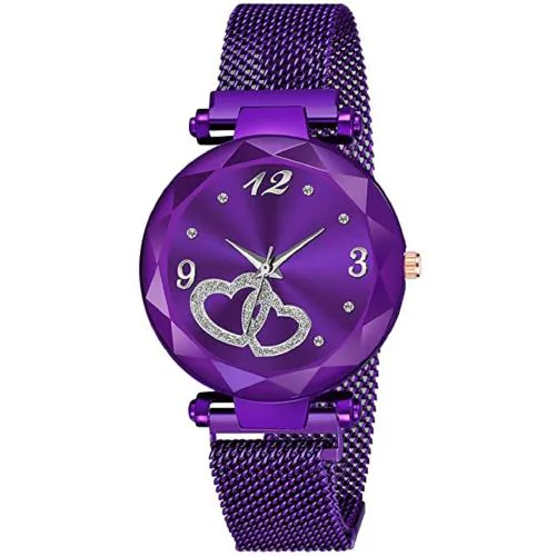 ILOZ New Unique Designer Purple color Heart Dial Magnetic Strap Watches For girls Latest New Fashion Classy Look Branded Analog Wrist Watches For Women