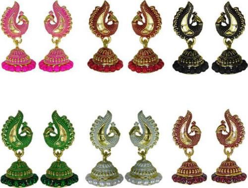 Asmitta Jewellery Gold-Plated Jhumki Earring Multicolor Earrings (Women) (Pack Of 6 Pair)