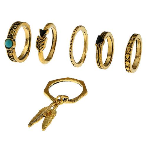 Young & Forever Mothers Day Gifts Boho Gypsy Vintage Retro Style Antique Gold Leaf Charm Carved Midi Rings For Girls Stylish Set Of 6