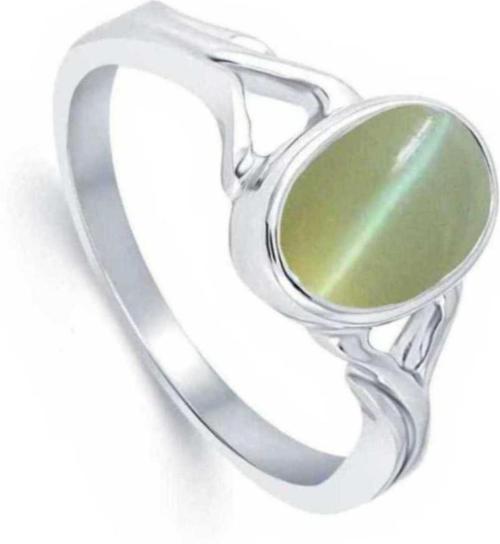 Chopra Gems & Jewellery Silver Plated Brass Cat Eye Lehsunia Stone Ring (Unisex) - Free Size