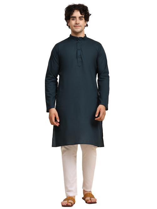 SKAVIJ Men's Tunic Cotton Kurta Pajama Indian Yoga Casual Dress Set (XX-Large, Green)