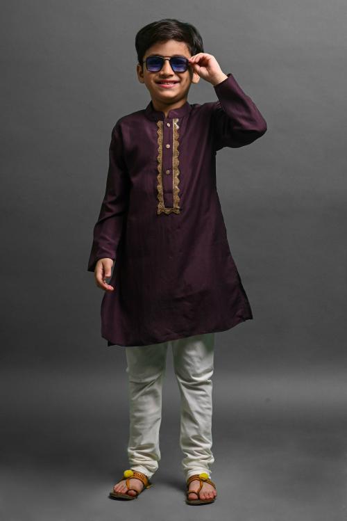 Vesham Boys Purple Embellished Silk Blend Single Ethnic Sets