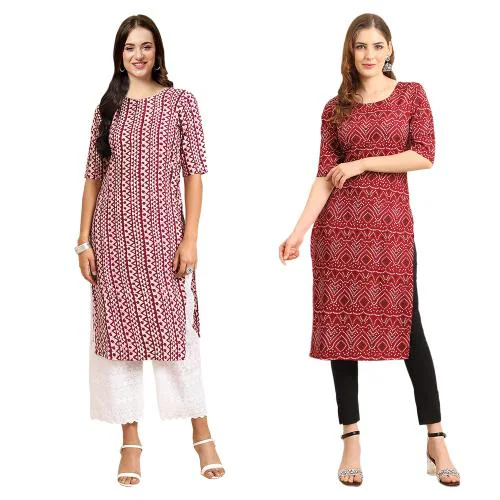 kurti for women kurti crepe kurti | kurti for women | kurti crepe kurti |ladies kurti |women kurta | Creap kurti | kurties |Ethnic Basket Women's Crepe Digital Print Straight Kurta[ pack of 2] { KV-346-356-S}