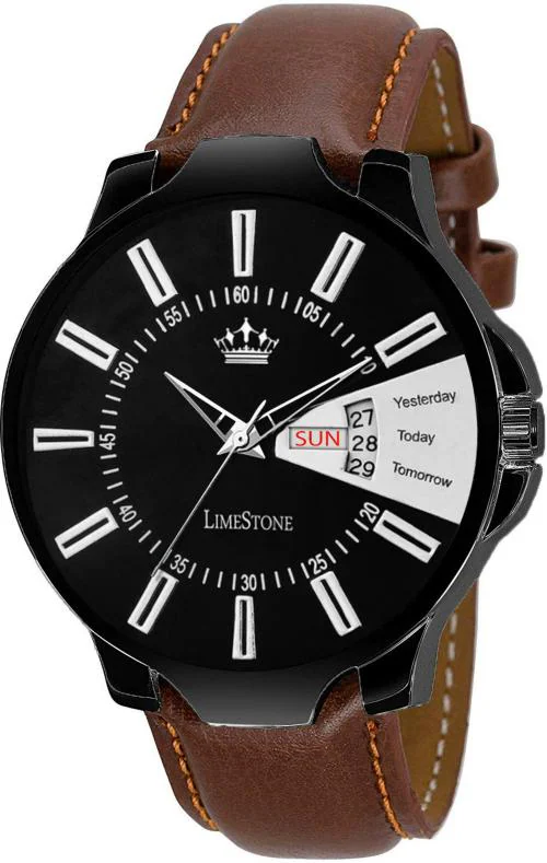 LIMESTONE Analog Black Dial Brown Strap Watch For Men (LS2872)