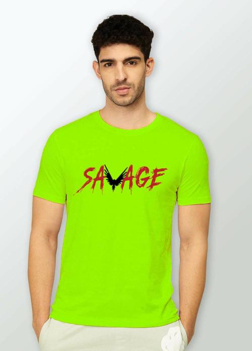 Estaban Men Light Green Savag E Red Printed Cotton Blend T-Shirt (L)